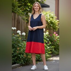 LOFT Navy and Red Colorblock Dress